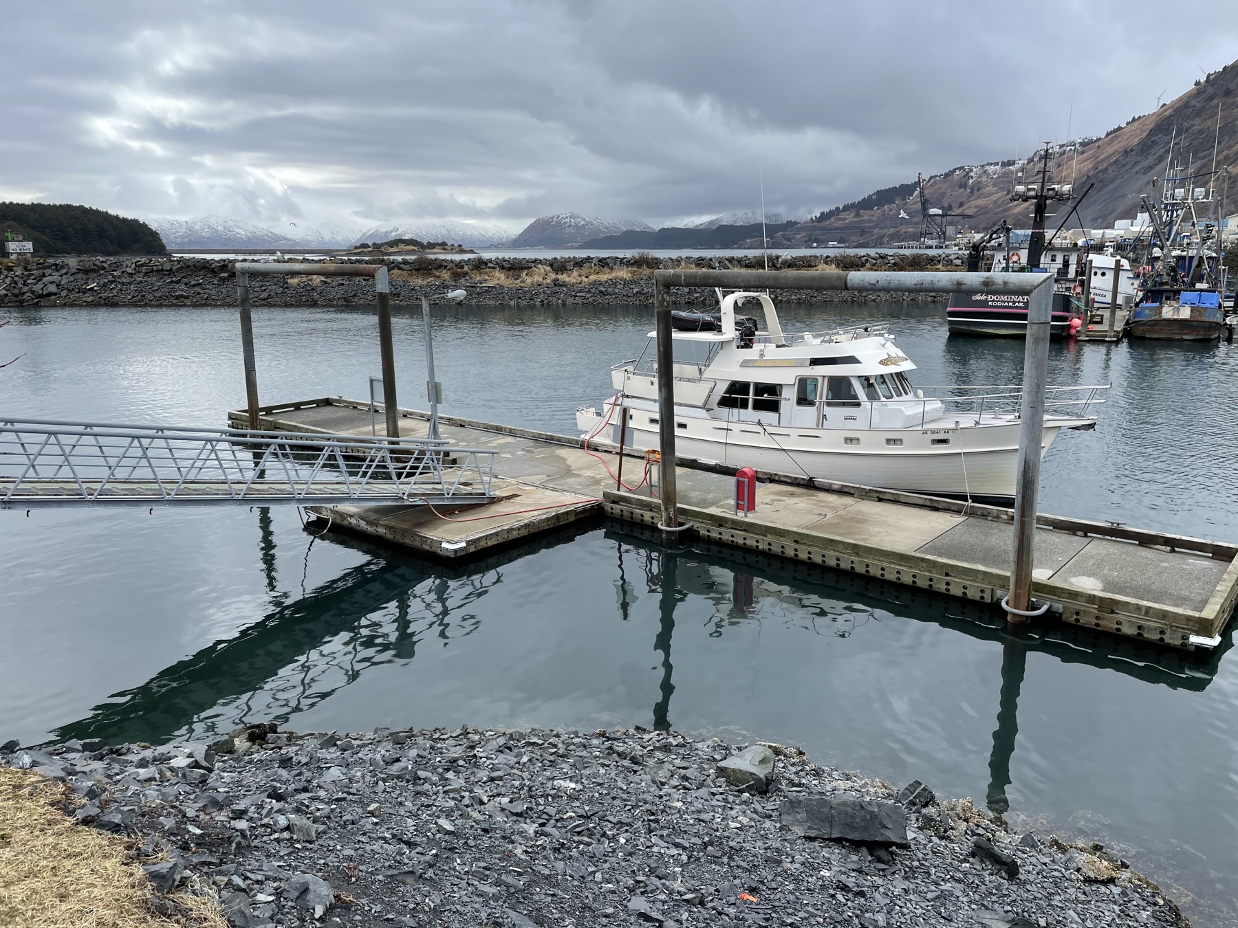 Yacht docked in Kodiak harbor